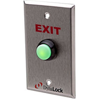 DynaLock 6172BBX 6170 Series Weatherproof Push Button with 5/8" Deep Surface Back Box, Faceplate Silkscreened "EXIT", Field Selectable 12/24V DC, Green LED