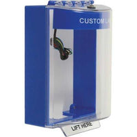 STI 13230CB STI 13220CB Universal Stopper Dome Cover, Surface Mount, Label Hood with Horn, Custom Label, Blue
