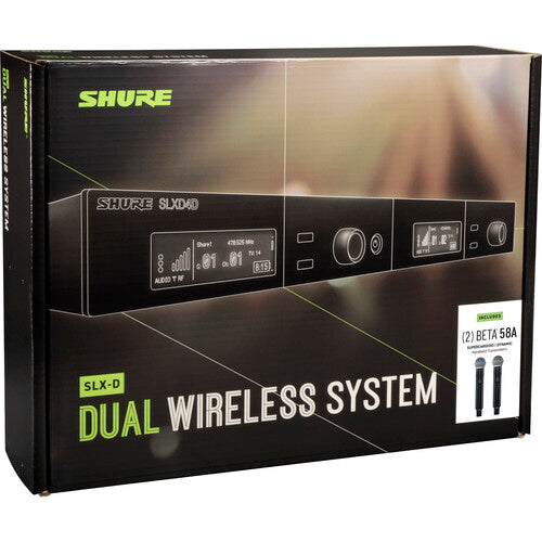 Shure SLXD24D/B58 Dual-Channel Digital Wireless Handheld Microphone System with Beta 58 Capsules (J52: 558 to 602 + 614 to 616 MHz)