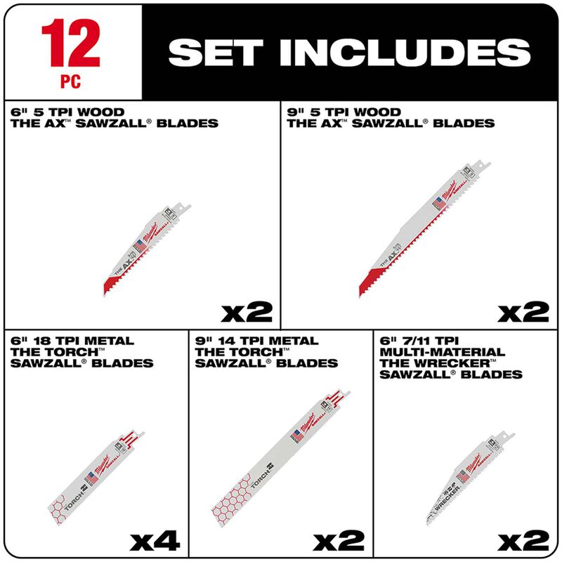 MILWAUKEE 49-22-1129 12-Piece SAWZALL® Blade Set