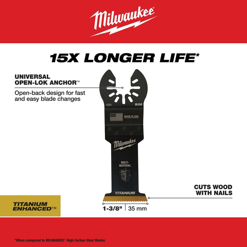 MILWAUKEE 49-25-1231 OPEN-LOK™ 1-3/8" Titanium Enhanced Bi-Metal Multi-Material Blade