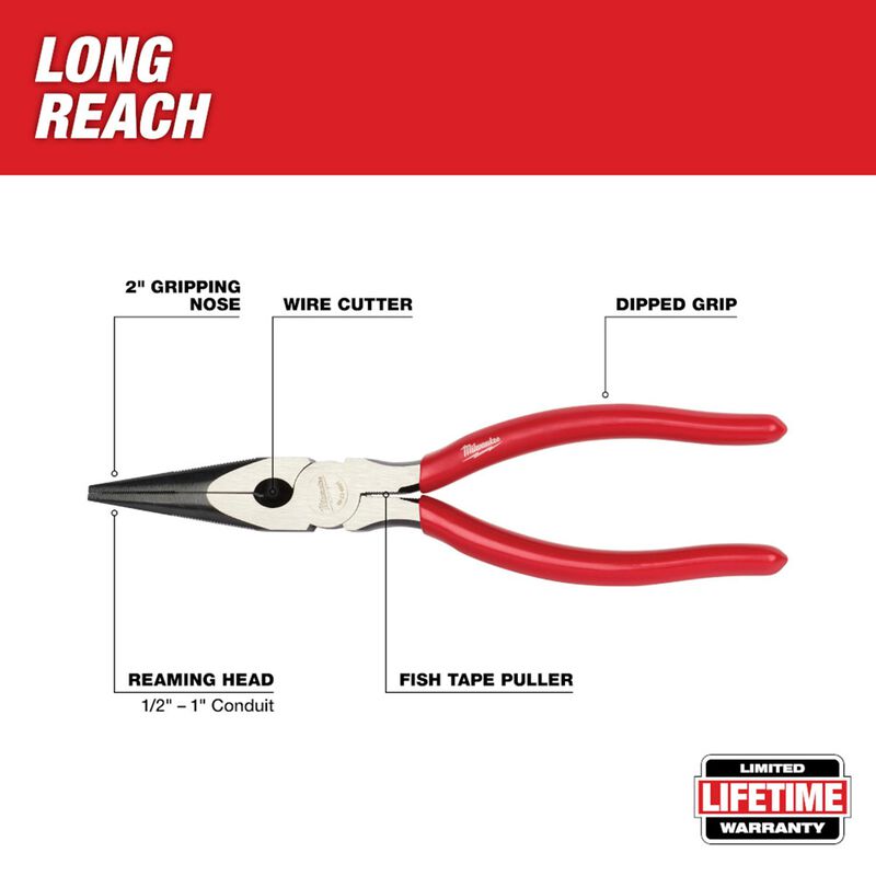 MILWAUKEE 48-22-6501 8" Long Nose-Dipped Pliers