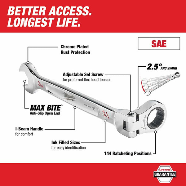 MILWAUKEE 48-22-9429 7 pc.SAE Flex Head Ratcheting Combination Wrench Set