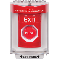 STI SS2038XT-EN Stopper Station, Indoor / Outdoor, Flush Pneumatic (Illuminated), 'EXIT' Label, Red