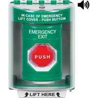 STI SS2188EX-EN Indoor/Outdoor Surface w/ Horn Pneumatic, Illuminated, Stopper Station with EMERGENCY EXIT, Green