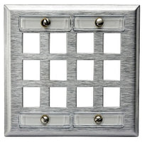 Hubbell SSFL212 Stainless Steel 2-Gang 12-Port Wallplate with Label Field