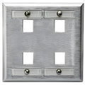 Hubbell SSFL24 Plate with Label Field, 2-Gang, 4-Port, Unloaded, Stainless Steel