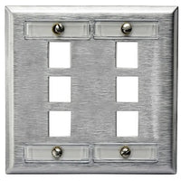 Hubbell SSFL26 Stainless Steel Wallplate with Label, 2-Gang, 6-Port Unloaded
