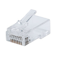 100-Pack CAT6 RJ45 Plug Modular Connector for Solid and Stranded Wire, UTP, 3-Prong, Gold-Plated Contacts, Transparent