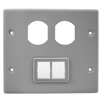 Hubbell HBL4747BTGY HBL4750 Series 2-Gang Metal Raceway Device Plate, (2) Duplex and (2) TracJack, Gray