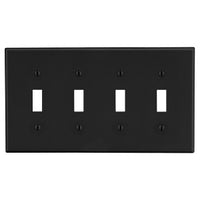 Hubbell P4BK 4-Gang Toggle Switch Wall Plate, Black