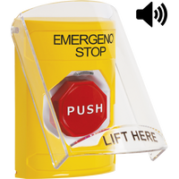 STI SS22A2ES-EN Indoor Flush / Surface with Horn Key-to-Reset (Illuminated) Stopper Station, 'EMERGENCY STOP' Label, Yel