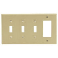 Hubbell P326I 4-Gang Wall Plate With Three Toggle And One Decorator, Ivory