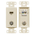 Hubbell NS785LA Single Gang Plate Frame with F Connector and CAT5e Jack, Light Almond