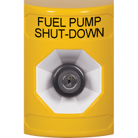 STI SS2203PS-EN No Cover Key-to-Activate Stopper Station with 'FUEL PUMP SHUT DOWN' Label English, Yellow