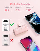 Charger Usb C With Built-In Usb-C Plug, 4500Mah Mini Power Bank Small Battery Pa