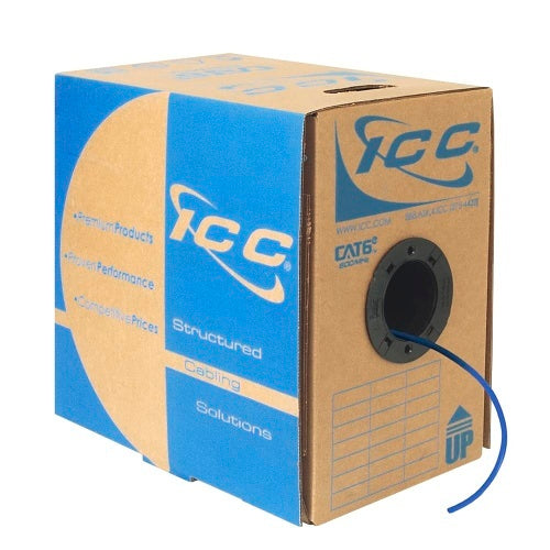 ICC ICCABT6EBL CAT6e CMP Plenum 23AWG 100% Solid Pure Copper Unshielded Bulk Ethernet Cable, UTP, PoE++, 600 MHz, UL Certified, ETL Verified, 1000' Reelex Pull Box, Blue