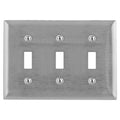Hubbell SS3 Wallplate 3-Gang Switch, Stainless Steel