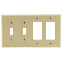 Hubbell P2262I 4-Gang Wall Plate for 2 Toggle Switches and 2 Decorator Openings, Ivory