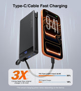 Slim Power Bank w/ Built-In Cables – 22.5W PD Fast Charger for iPhone & Samsung