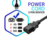 3-Prong AC Power Cord — Universal Black Power Cable for TV, Monitor, Computer, P