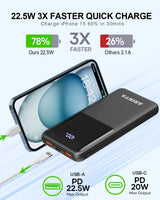 Bank Portable Charger 10000Mah Pd 22.5W Battery Pack, Led Display & Usb-C In/Out