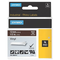 DYMO 1805412 Label Maker, Rhino 1/2" Brown Vinyl with White Print - DYMO