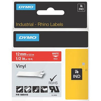 DYMO 1805416 Rhino Red Vinyl Tape, 12mm, white Text - DYMO
