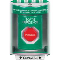 STI SS2178EX-FR Indoor / Outdoor Surface Pneumatic (Illuminated) Stopper Station with 'EMERGENCY EXIT' Label French, Gre