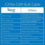 ICC ICCABT6EBL CAT6e CMP Plenum 23AWG 100% Solid Pure Copper Unshielded Bulk Ethernet Cable, UTP, PoE++, 600 MHz, UL Certified, ETL Verified, 1000' Reelex Pull Box, Blue