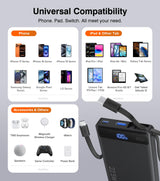 Slim Power Bank w/ Built-In Cables – 22.5W PD Fast Charger for iPhone & Samsung
