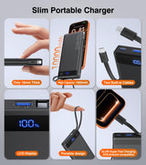 Slim Power Bank w/ Built-In Cables – 22.5W PD Fast Charger for iPhone & Samsung