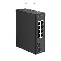 D-Link DIS-100G-10P 8-Port Gigabit Unmanaged Industrial PoE+ Switch with 2 SFP Ports 240W PoE Budget, Dual Power Inputs, 6kV Surge Protection, DIN-Rail