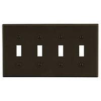 Hubbell PJ4 Wallplate, Mid-Size, 4-Gang, 4) Toggle, Brown