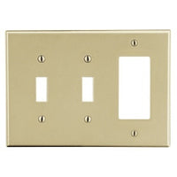 Hubbell P226I Wall Plate, Ivory, Three Gangs with Two Toggle Switches and One Decorator-Style Opening