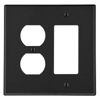 Hubbell PJ826BK Ceiling Mount|Wall Mount Plate, Size 2-Gang, 1 Duplex, 1 Decorator, Black