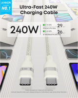 Anker USB-C to USB-C Cable (3 ft / 6 ft, 240W, Upcycled-Braided)