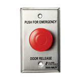 Alarm Controls TS-1LATCHRED Request to Exit Station, Labeled "PUSH TO EXIT", Stainless Steel