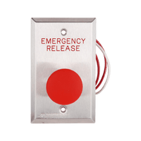 Dortronics 5211-MP23DA/RXE3 5210 Series Exit Push Button, 1-9/16" Diameter Mushroom Button, with Form Pneumatic 2-60 Delay, Red Button, Stainless-Steel Plate Engraved "EMERGENCY RELEASE"
