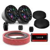 6.5" Loaded Flat Mount Speaker Pods with Amplifier, Installation Kit and Digital LED Lights, Package for Can-Am Spyder & Ryker