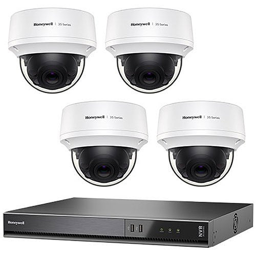 Honeywell HC35W45R2KT 35 Series 5-Piece Kit, (4) HC35W45R2 5MP IP Dome Camera, White (1) HN35040101 4K NVR, 1TB, Black