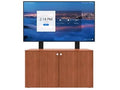 iCart CRED2V-D 2-bay AV cabinet includes dual 45-82in display mount, 12RU sliding, rotating rack, rack-mount 6-port power strip, door knobs, and leveling feet.