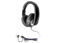 HamiltonBuhl ST1BKUC Smart-Trek Deluxe Stereo Headphone with USB-C Plug, USB-A Dongle and Black, Silver Accents
