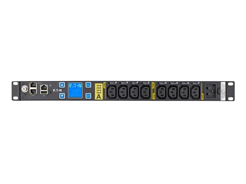 Eaton EMAT10-10  Managed rack PDU, 1U, C20 input, 3.84 kW max, 200-240V, 16A, 10 ft cord, Single-phase, Outlets: (8) C13 Outlet grip - Switched - IEC 60320 C20 - 8 x IEC 60320 C13