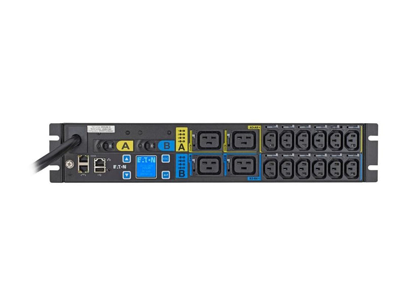 Eaton EMAU05-10 Managed rack PDU, 2U, L5-30P input, 2.88 kW max, 120V, 24A, 10 ft cord, Single-phase, Outlets: (16) 5-20R - Switched - NEMA L5-30P