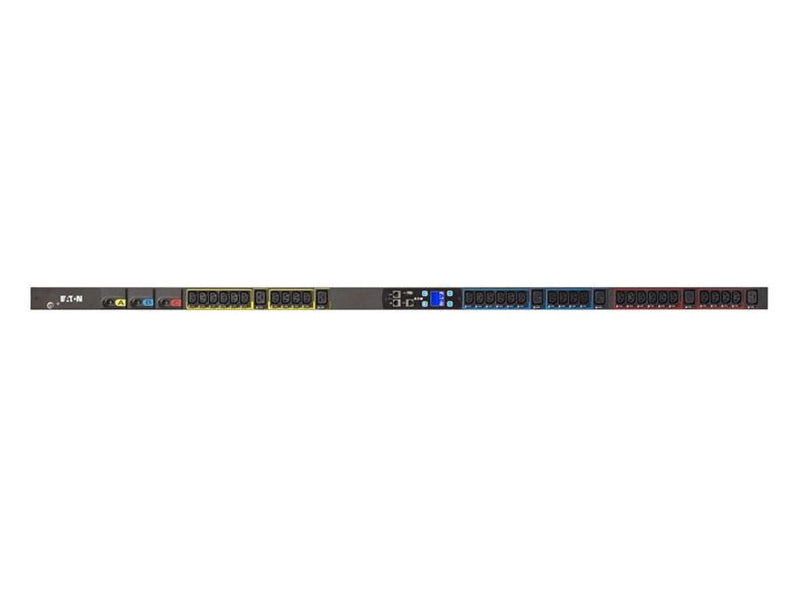 Eaton EMI303-10 Metered Input rack PDU, 0U, L15-30P input, 8.64 kW max, 200-240V, 24A, 10 ft cord, Three-phase, Outlets: (30) C13 Outlet grip