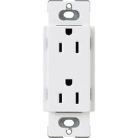 Lutron CAR-15-WH Claro 15A Duplex Receptacle; Decorator-Style Outlet; Gloss Finish; White