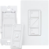 Lutron P-DIM-3WAY-WH Caseta Original Smart Dimmer 3-Way Kit with Remote; 150W LED+ Dimmer; 3-Button Pico; Wall Mount Bracket; Claro Wall Plate; White