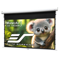Elite Screens MT125XWH3-E10 Manual Tab-Tension 3 Series 125'' 16:9 Electric Pull-Down Projector Screen, CineWhite P 0.9 Gain with Black Backing, White Case