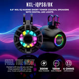 6.5" NXL-iQ Marine Short Tower Coaxial Speakers with Digital LED Lights, 150W RMS, 300W Max, 4-Ohm